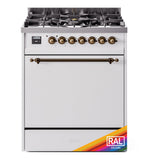 ILVE Nostalgie II 30-Inch Propane Gas Dual Fuel Range with Solid Door in Custom RAL with Bronze Trim (UP30QNMPRABLP)