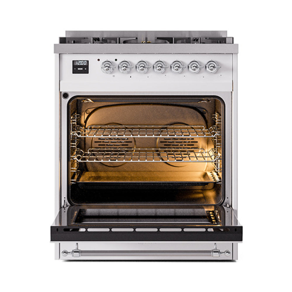 ILVE Nostalgie II 30-Inch Propane Gas Dual Fuel Range with Solid Door in Custom RAL with Chrome Trim (UP30QNMPRACLP)