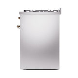 ILVE Nostalgie II 30-Inch Natural Gas Dual Fuel Range with Solid Door in Stainless Steel with Bronze Trim (UP30QNMPSSB)