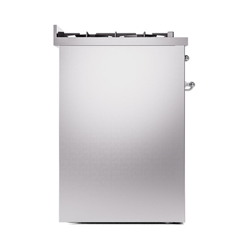 ILVE Nostalgie II 30-Inch Natural Gas Dual Fuel Range with Solid Door in Stainless Steel with Chrome Trim (UP30QNMPSSC)