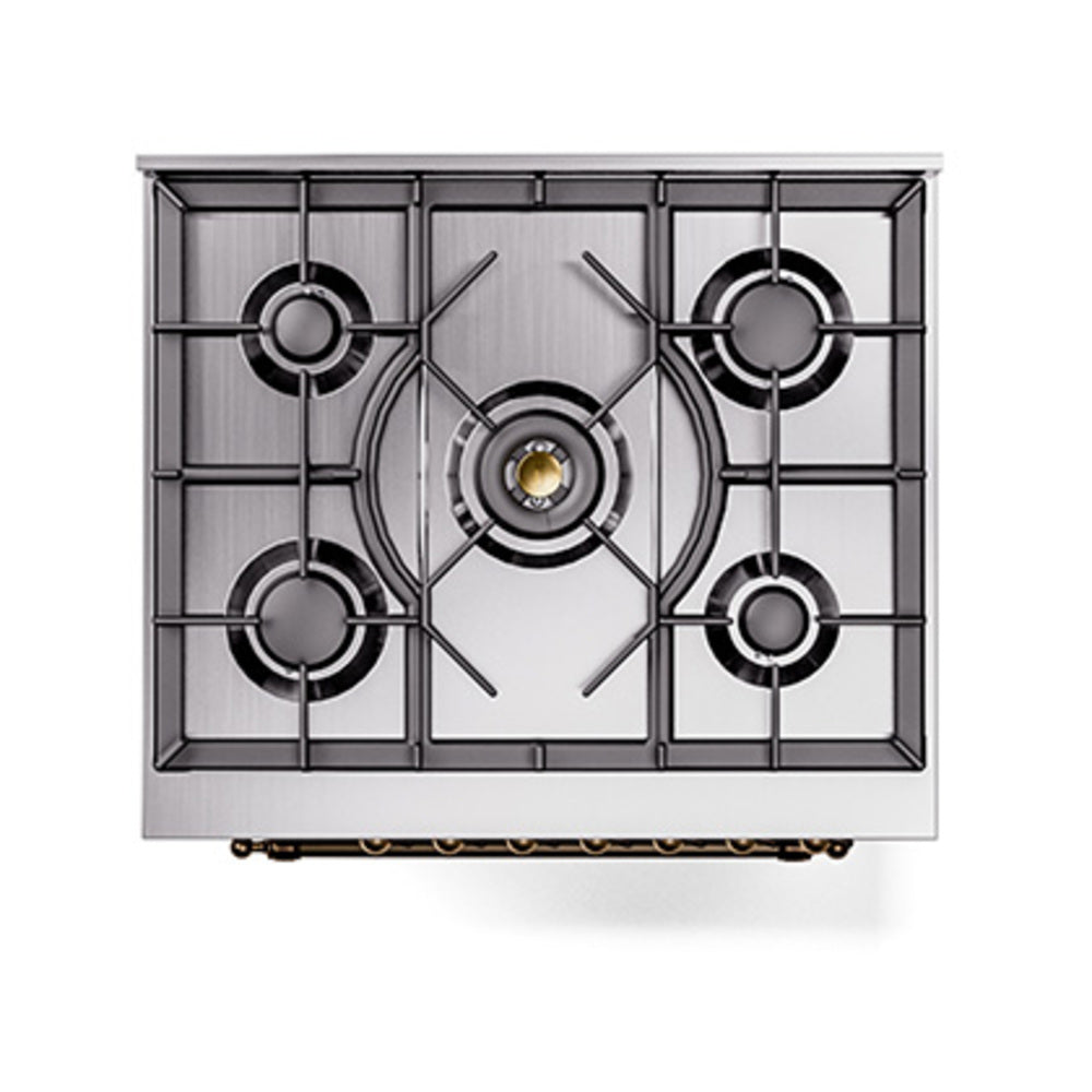 ILVE Nostalgie II 30-Inch Propane Gas Dual Fuel Range with Solid Door in White with Bronze Trim (UP30QNMPWHBLP)