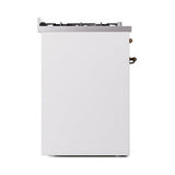 ILVE Nostalgie II 30-Inch Natural Gas Dual Fuel Range with Solid Door in White with Bronze Trim (UP30QNMPWHB)