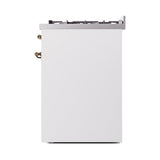 ILVE Nostalgie II 30-Inch Propane Gas Dual Fuel Range with Solid Door in White with Bronze Trim (UP30QNMPWHBLP)