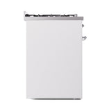 ILVE Nostalgie II 30-Inch Natural Gas Dual Fuel Range with Solid Door in White with Chrome Trim (UP30QNMPWHC)