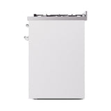 ILVE Nostalgie II 30-Inch Natural Gas Dual Fuel Range with Solid Door in White with Chrome Trim (UP30QNMPWHC)