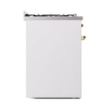 ILVE Nostalgie II 30-Inch Propane Gas Dual Fuel Range with Solid Door in White with Brass Trim (UP30QNMPWHGLP)