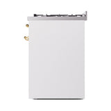 ILVE Nostalgie II 30-Inch Propane Gas Dual Fuel Range with Solid Door in White with Brass Trim (UP30QNMPWHGLP)