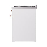 ILVE Nostalgie II 30-Inch Natural Gas Dual Fuel Range with Solid Door in White with Copper Trim (UP30QNMPWHP)