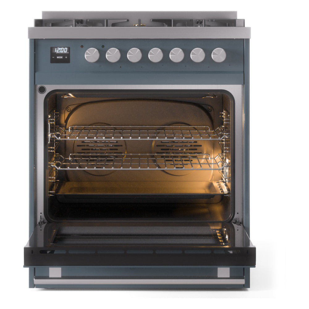 ILVE 30-Inch Professional Plus II Propane Gas Dual Fuel Range with 5 Burners in Blue Grey (UP30WMPBGLP)