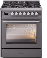 ILVE Professional Plus II 30-Inch Freestanding Natural Gas Dual Fuel Range with 5 Sealed Burners in Matte Graphite (UP30WMPMG)