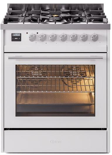 ILVE Professional Plus II 30-Inch Freestanding Natural Gas Dual Fuel Range with 5 Sealed Burner in White (UP30WMPWH)