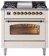 ILVE Nostalgie II 36-Inch Freestanding Natural Gas Dual Fuel Range in Antique White with Bronze Trim (UP36FNMPAWB)