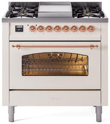 ILVE Nostalgie II 36-Inch Freestanding Natural Gas Dual Fuel Range in Antique White with Copper Trim (UP36FNMPAWP)