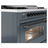 ILVE Nostalgie II 36-Inch Dual Fuel Freestanding Range in Blue Grey with Bronze Trim (UP36FNMPBGBLP)
