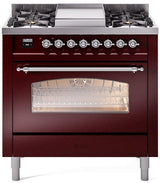 ILVE Nostalgie II 36-Inch Dual Fuel Freestanding Range in Burgundy with Chrome Trim (UP36FNMPBUCLP)