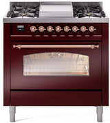 ILVE Nostalgie II 36-Inch Dual Fuel Freestanding Range in Burgundy with Copper Trim (UP36FNMPBUPLP)