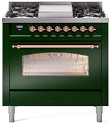ILVE Nostalgie II 36-Inch Dual Fuel Freestanding Range in Emerald Green with Copper Trim (UP36FNMPEGPLP)