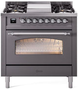 ILVE Nostalgie II 36-Inch Dual Fuel Freestanding Range in Matte Graphite with Chrome Trim (UP36FNMPMGCLP)