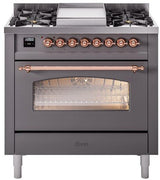 ILVE Nostalgie II 36-Inch Dual Fuel Freestanding Range in Matte Graphite with Copper Trim (UP36FNMPMGPLP)