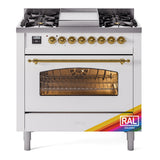 ILVE Nostalgie II 36-Inch Dual Fuel Freestanding Range in Custom RAL with Brass Trim (UP36FNMPRAGLP)