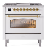 ILVE Nostalgie II 36-Inch Dual Fuel Freestanding Range in Custom RAL with Brass Trim (UP36FNMPRAGLP)