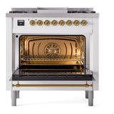ILVE Nostalgie II 36-Inch Dual Fuel Freestanding Range in Custom RAL with Brass Trim (UP36FNMPRAGLP)