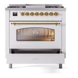 ILVE Nostalgie II 36-Inch Dual Fuel Freestanding Range in Custom RAL with Brass Trim (UP36FNMPRAGLP)