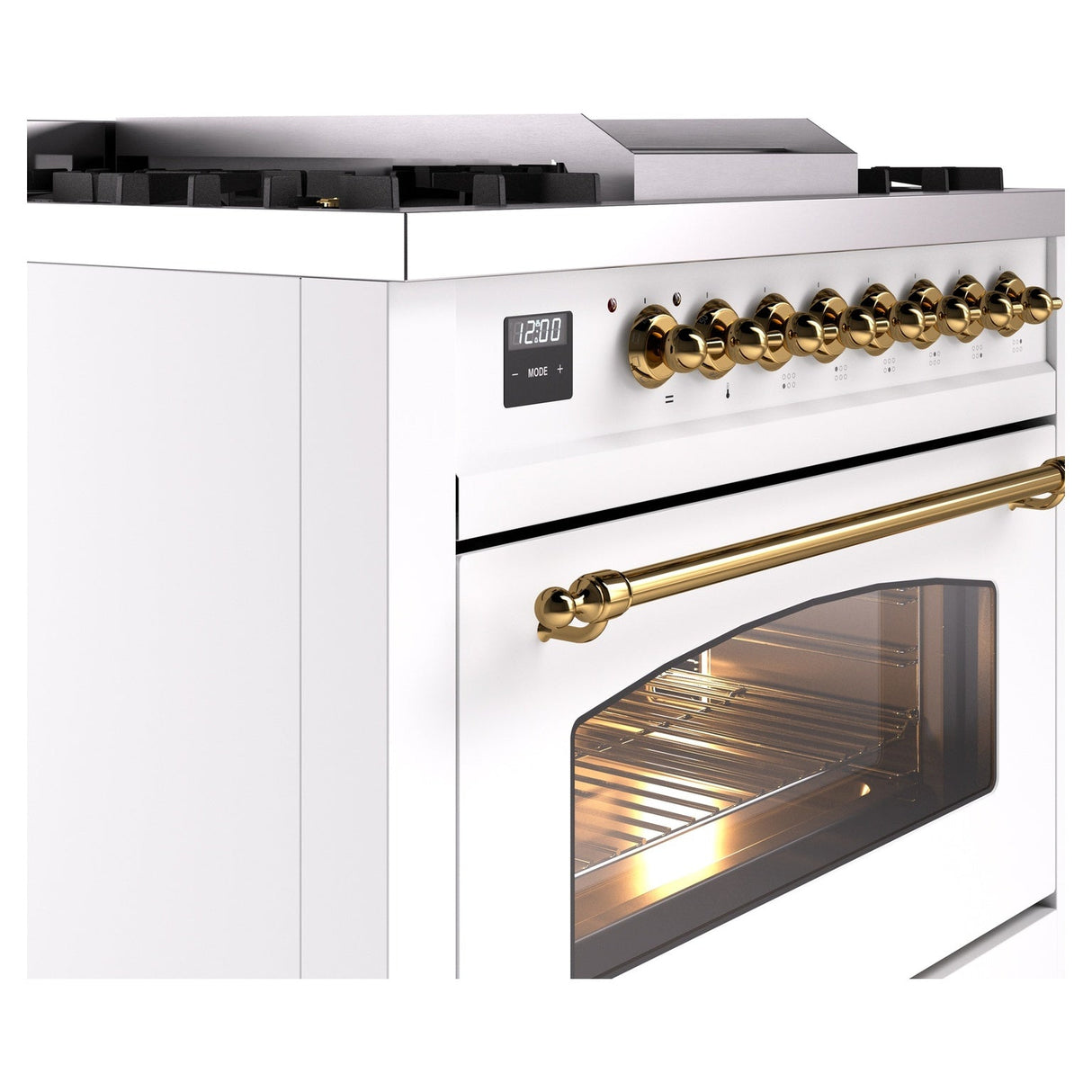 ILVE Nostalgie II 36-Inch Dual Fuel Freestanding Range in Custom RAL with Brass Trim (UP36FNMPRAGLP)