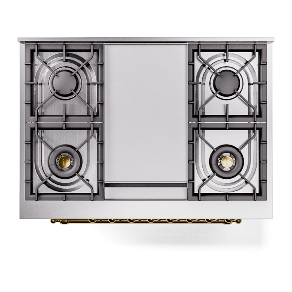 ILVE Nostalgie II 36-Inch Dual Fuel Freestanding Range in Custom RAL with Brass Trim (UP36FNMPRAGLP)