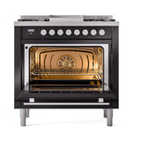 ILVE 36-Inch Professional Plus II Propane Gas Dual Fuel Range with 6 Burners and Solid Door in Glossy Black (UP36FQMPBKLP)