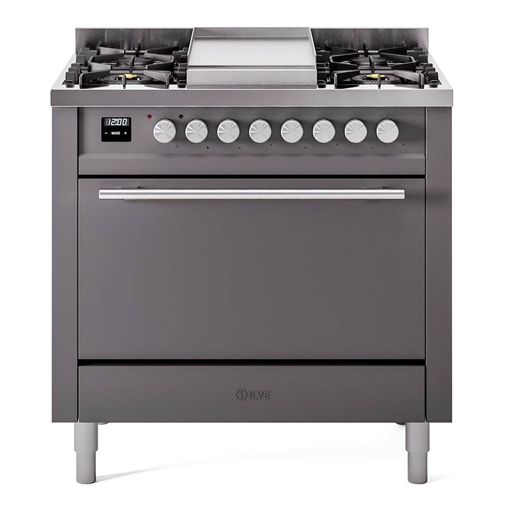 ILVE 36-Inch Professional Plus II Propane Gas Dual Fuel Range with 6 Burners and Solid Door in Matte Graphite (UP36FQMPMGLP)