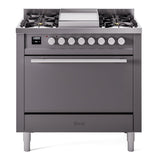 ILVE 36-Inch Professional Plus II Propane Gas Dual Fuel Range with 6 Burners and Solid Door in Matte Graphite (UP36FQMPMGLP)