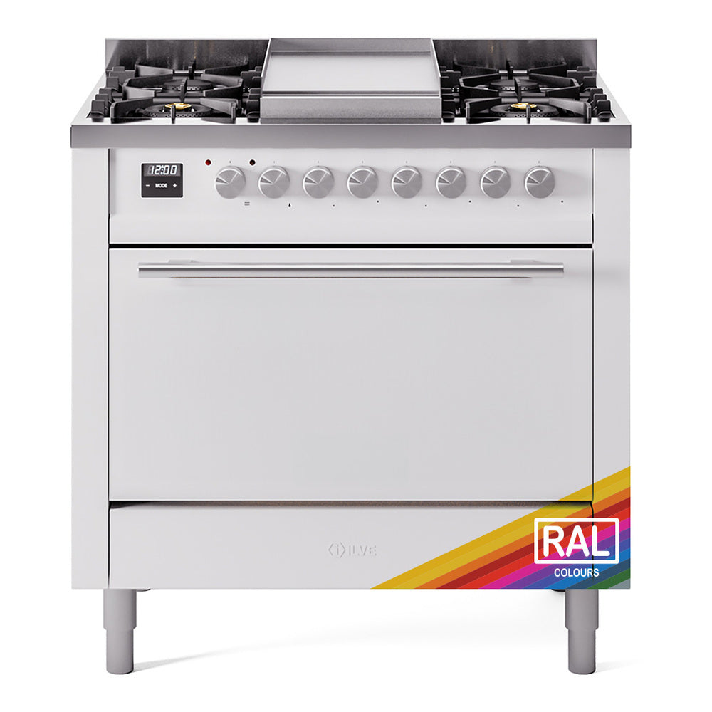 ILVE 36-Inch Professional Plus II Natural Gas Dual Fuel Range with 6 Burners and Solid Door Oven in RAL (UP36FQMPRA)