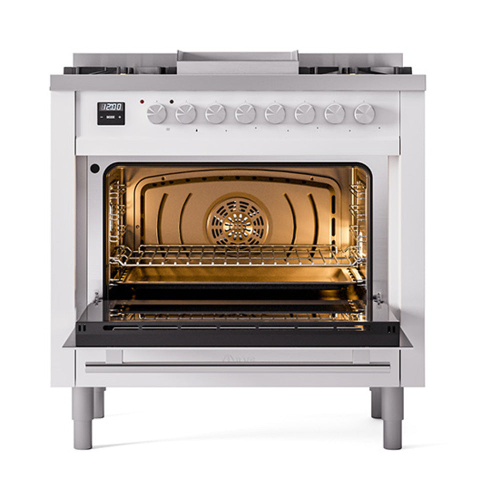 ILVE 36-Inch Professional Plus II Natural Gas Dual Fuel Range with 6 Burners and Solid Door Oven in RAL (UP36FQMPRA)