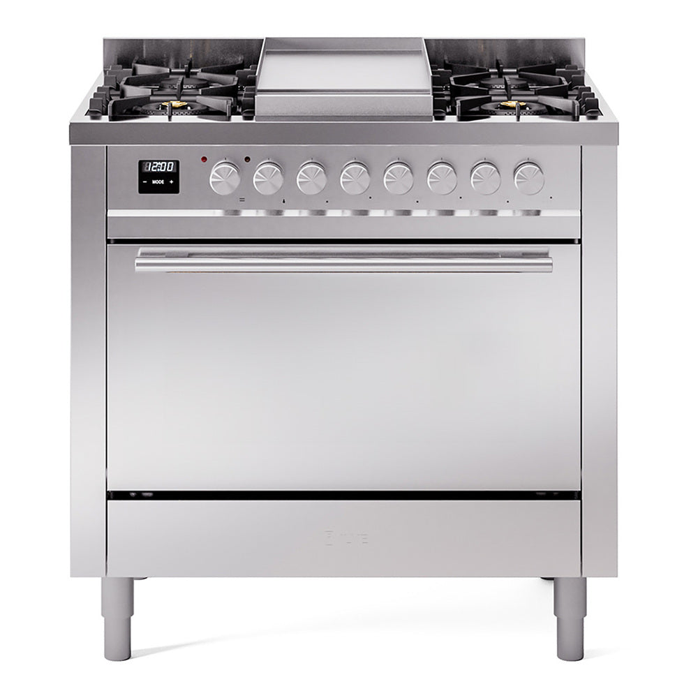 ILVE 36-Inch Professional Plus II Natural Gas Dual Fuel Range with 6 Burners and Solid Door Oven in Stainless Steel (UP36FQMPSS)