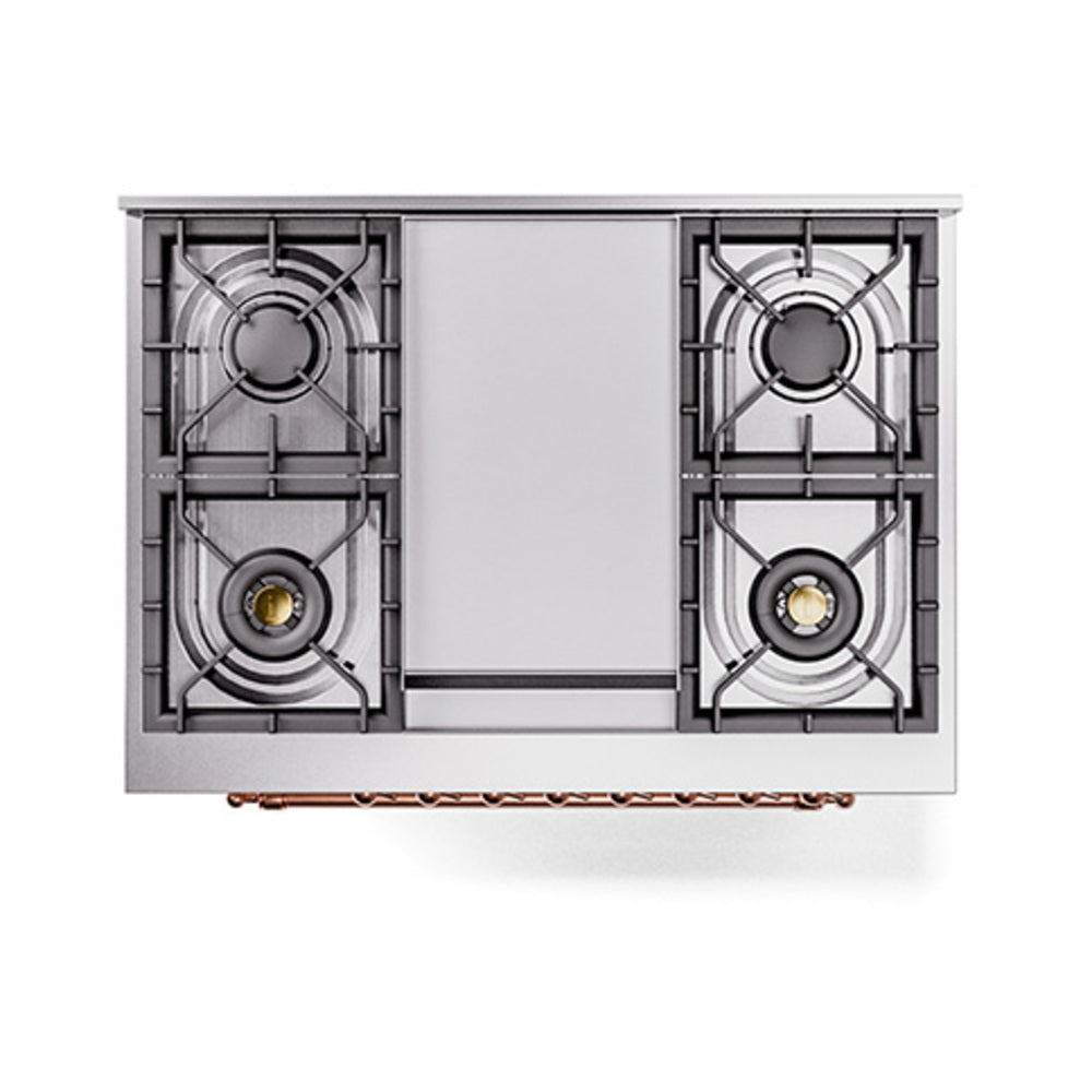 ILVE 36-Inch Nostalgie II Propane Gas Dual Fuel Range with 6 Burners and Solid Door Oven in Antique White with Copper Trim (UP36FQNMPAWPLP)
