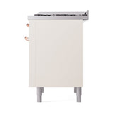 ILVE 36-Inch Nostalgie II Propane Gas Dual Fuel Range with 6 Burners and Solid Door Oven in Antique White with Copper Trim (UP36FQNMPAWPLP)