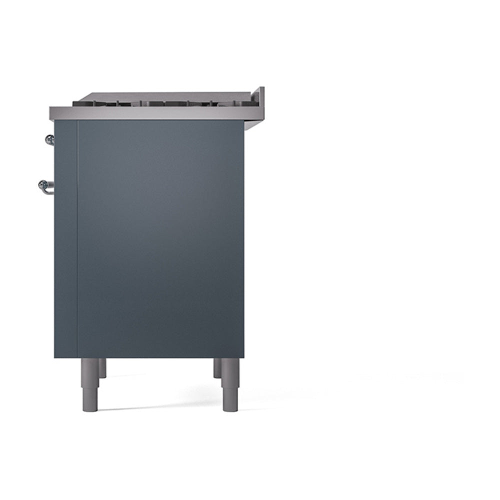 ILVE 36-Inch Nostalgie II Propane Gas Dual Fuel Range with 6 Burners and Solid Door Oven in Blue Grey with Chrome Trim (UP36FQNMPBGCLP)