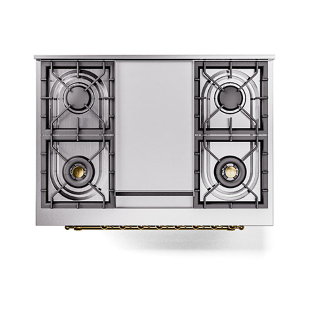 ILVE 36-Inch Nostalgie II Natural Gas Dual Fuel Range with 6 Burners and Solid Door Oven in Glossy Black with Brass Trim (UP36FQNMPBKG)