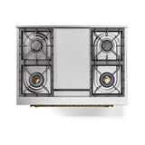 ILVE 36-Inch Nostalgie II Natural Gas Dual Fuel Range with 6 Burners and Solid Door Oven in Glossy Black with Brass Trim (UP36FQNMPBKG)