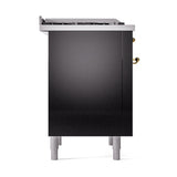 ILVE 36-Inch Nostalgie II Natural Gas Dual Fuel Range with 6 Burners and Solid Door Oven in Glossy Black with Brass Trim (UP36FQNMPBKG)
