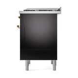 ILVE 36-Inch Nostalgie II Natural Gas Dual Fuel Range with 6 Burners and Solid Door Oven in Glossy Black with Brass Trim (UP36FQNMPBKG)