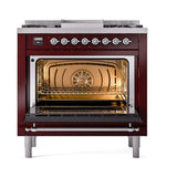 ILVE 36-Inch Nostalgie II Propane Gas Dual Fuel Range with 6 Burners and Solid Door Oven in Burgundy with Chrome Trim (UP36FQNMPBUCLP)