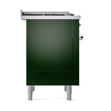 ILVE 36-Inch Nostalgie II Propane Gas Dual Fuel Range with 6 Burners and Solid Door Oven in Emerald Green with Copper Trim (UP36FQNMPEGPLP)