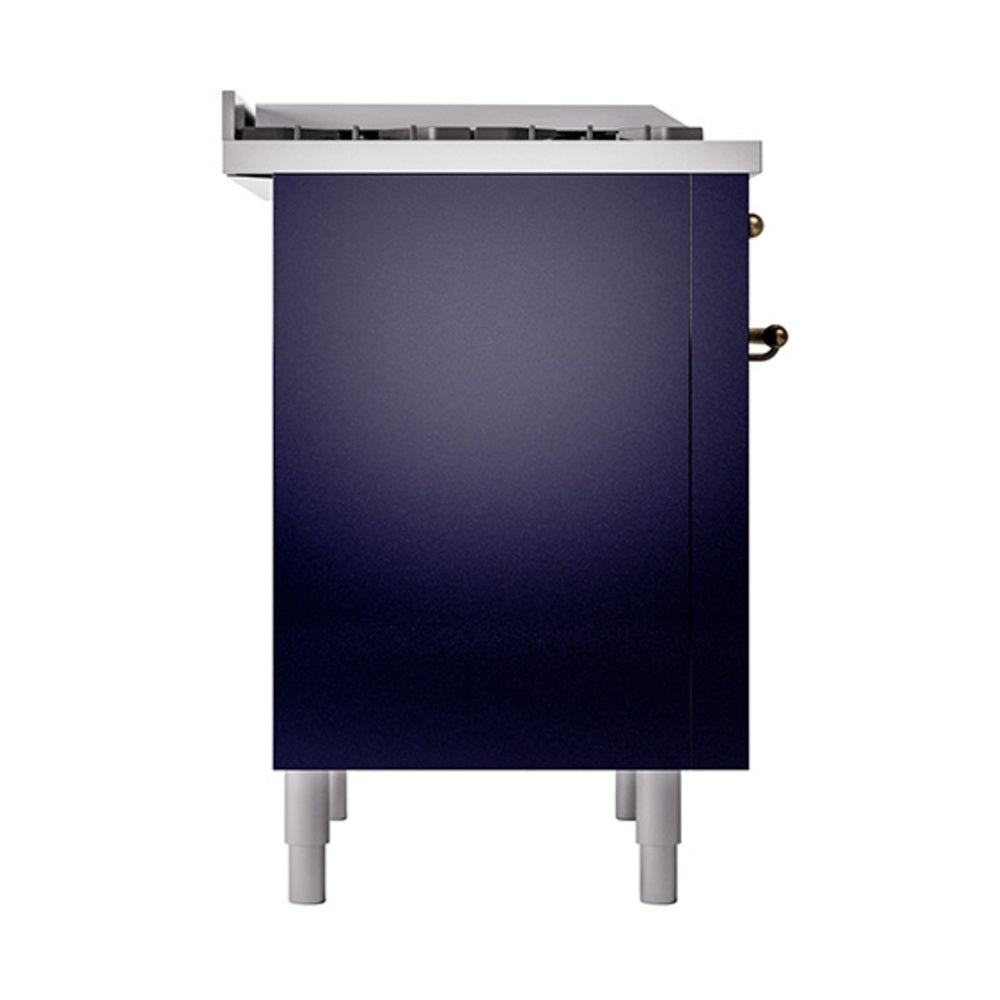 ILVE 36-Inch Nostalgie II Natural Gas Dual Fuel Range with 6 Burners and Solid Door Oven in Midnight Blue with Bronze Trim (UP36FQNMPMBB)