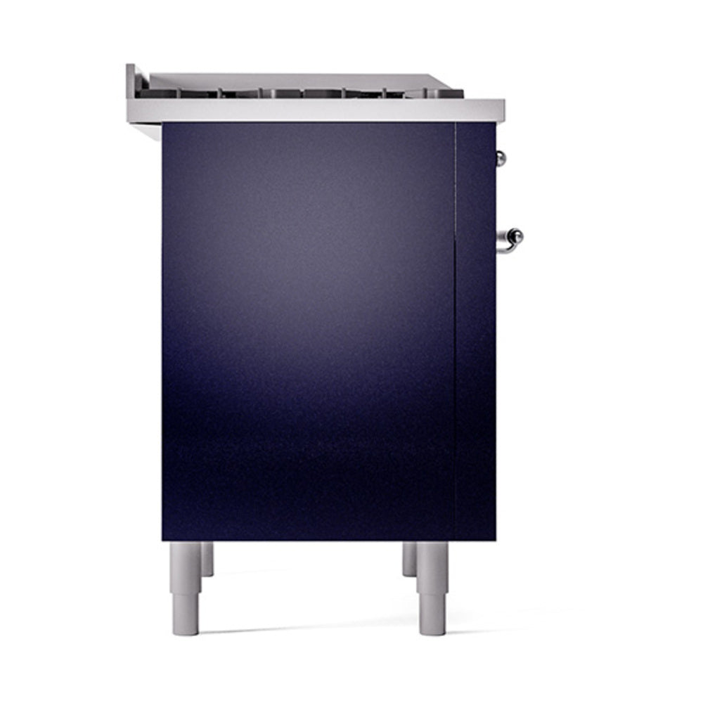 ILVE 36-Inch Nostalgie II Propane Gas Dual Fuel Range with 6 Burners and Solid Door Oven in Midnight Blue with Chrome Trim (UP36FQNMPMBCLP)