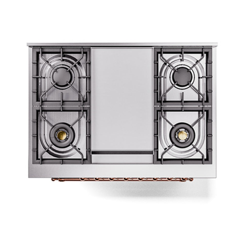 ILVE 36-Inch Nostalgie II Natural Gas Dual Fuel Range with 6 Burners and Solid Door Oven in Midnight Blue with Copper Trim (UP36FQNMPMBP)