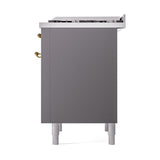 ILVE 36-Inch Nostalgie II Natural Gas Dual Fuel Range with 6 Burners and Solid Door Oven in Matte Graphite with Brass Trim (UP36FQNMPMGG)