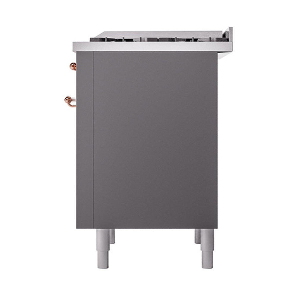 ILVE 36-Inch Nostalgie II Propane Gas Dual Fuel Range with 6 Burners and Solid Door Oven in Matte Graphite with Copper Trim (UP36FQNMPMGPLP)