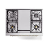 ILVE 36-Inch Nostalgie II Propane Gas Dual Fuel Range with 6 Burners and Solid Door Oven in Stainless Steel with Brass Trim (UP36FQNMPSSGLP)